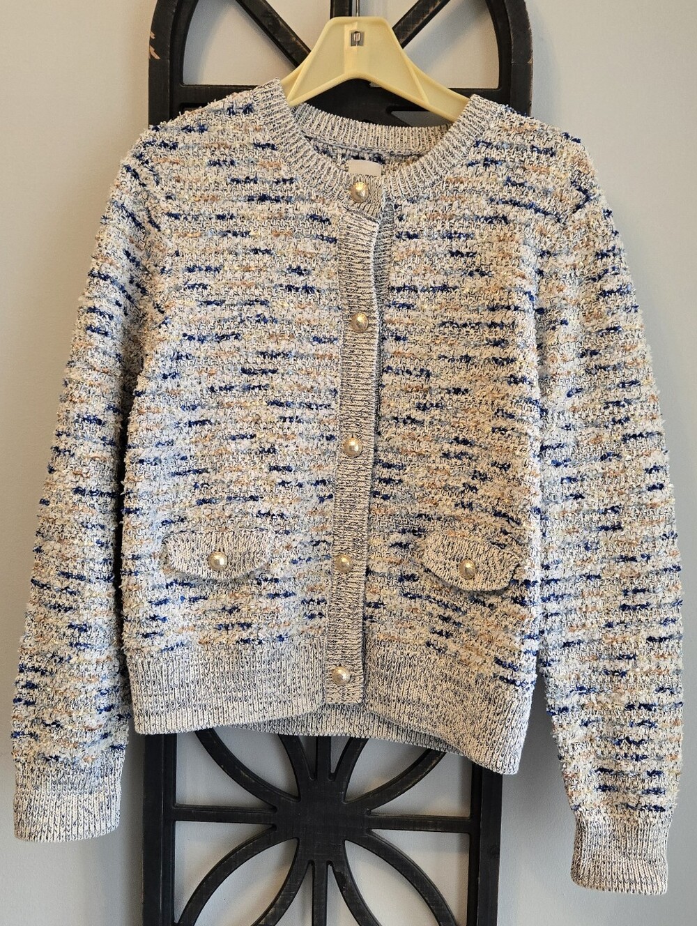 NIC+ZOE Cream Cardigan with Blue Speckle